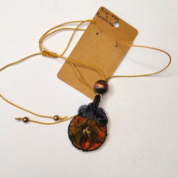 Translucent Mexican Fire Opal faux Stone OOAK with Gold Cooper Necklace - Picture 4 of 5